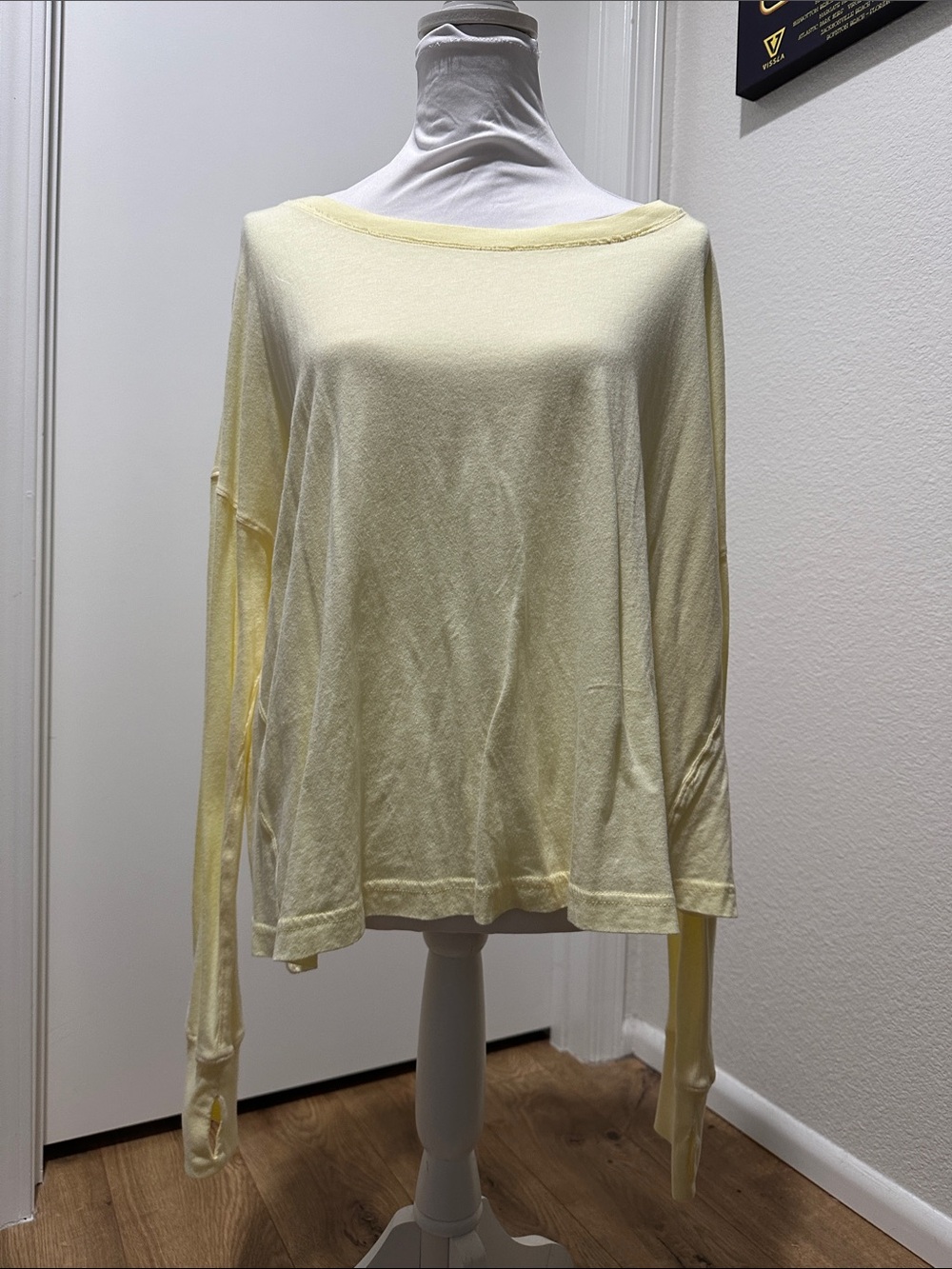 Free People Pale Yellow Long-Sleeve Boatneck Pullover